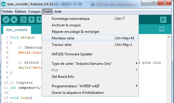 Arduino : menu console